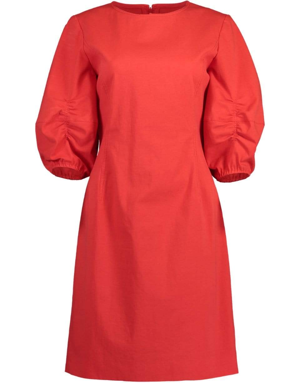OSCAR DE LA RENTA-Scarlet Elbow Sleeve Slim Cotton Dress-RED