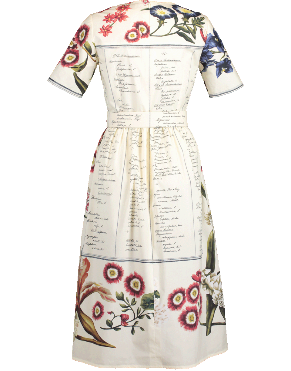 OSCAR DE LA RENTA-Short Sleeve Printed Cotton Full Bottom Dress-