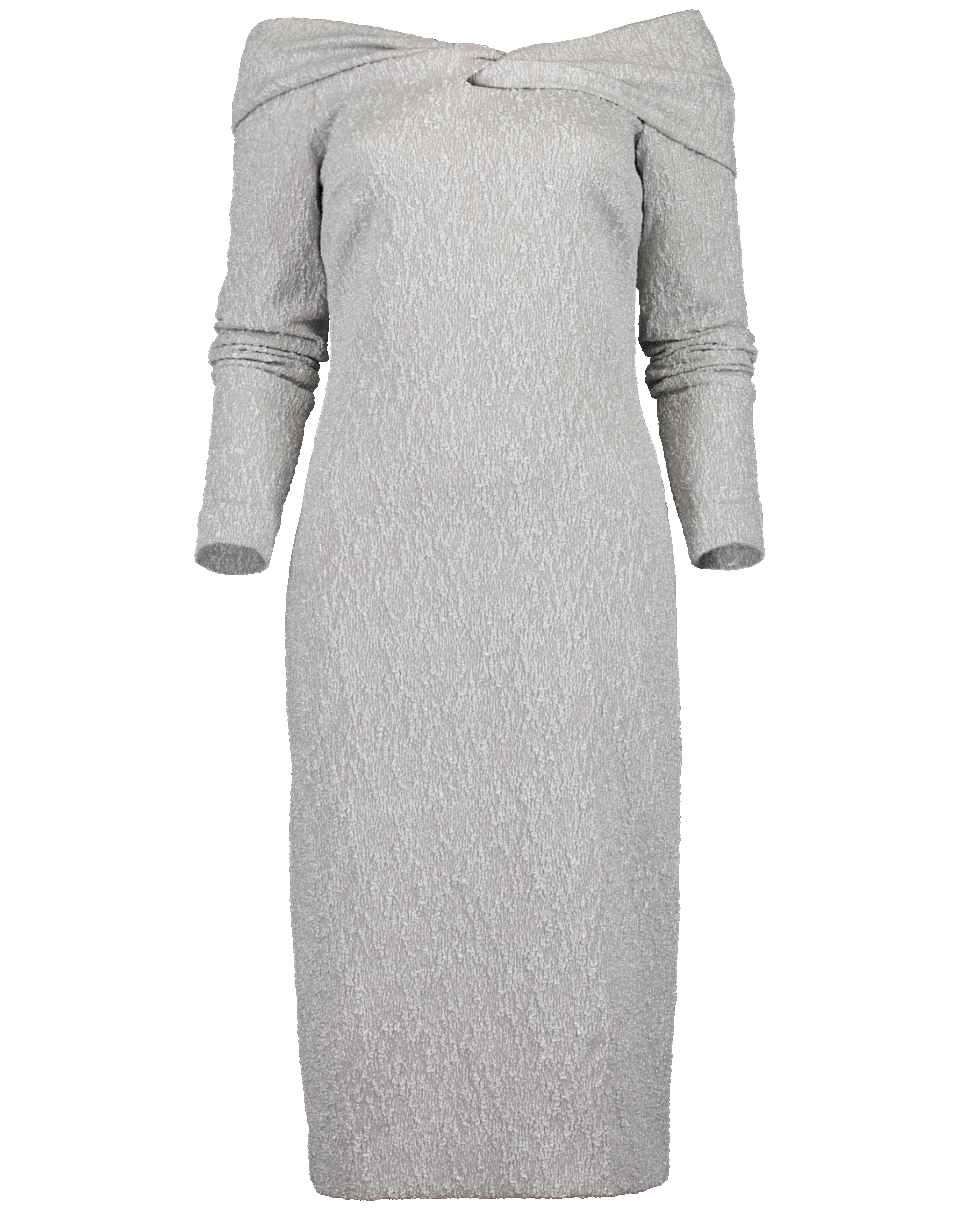 OSCAR DE LA RENTA-Off Shoulder Dress-SILVER