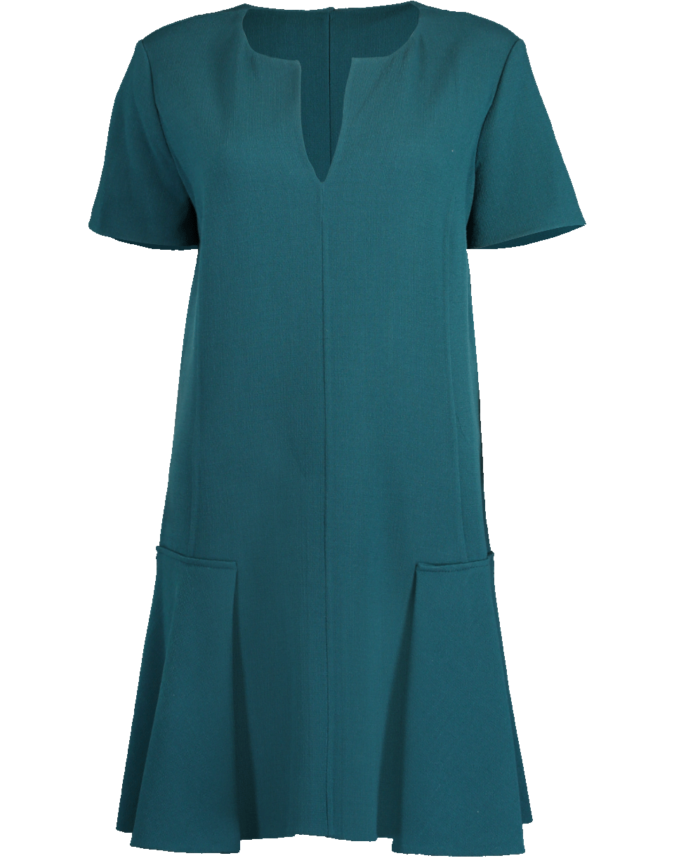 OSCAR DE LA RENTA-Slit Neck Stretch-Wool Crepe Dress-