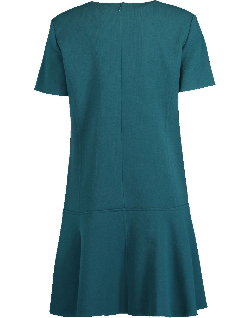 OSCAR DE LA RENTA-Slit Neck Stretch-Wool Crepe Dress-