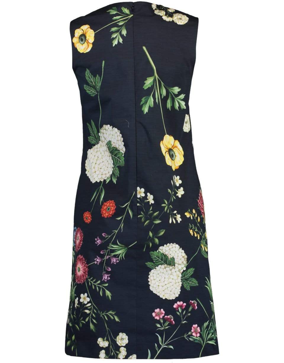 OSCAR DE LA RENTA-Tossed Botanical Print Sleeveless Shift Dress-