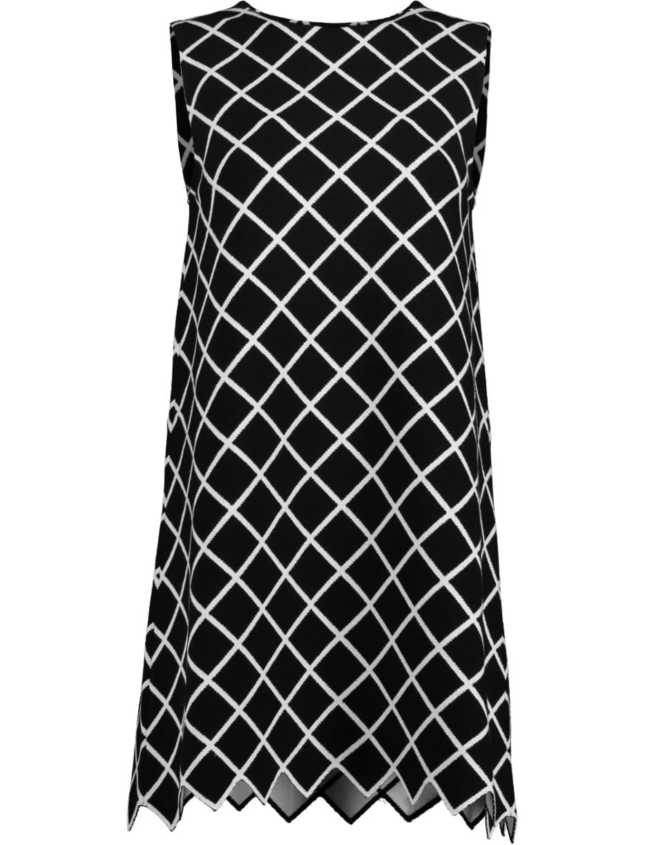 OSCAR DE LA RENTA-Zigzag Sleeveless Windowpane Knit Dress-
