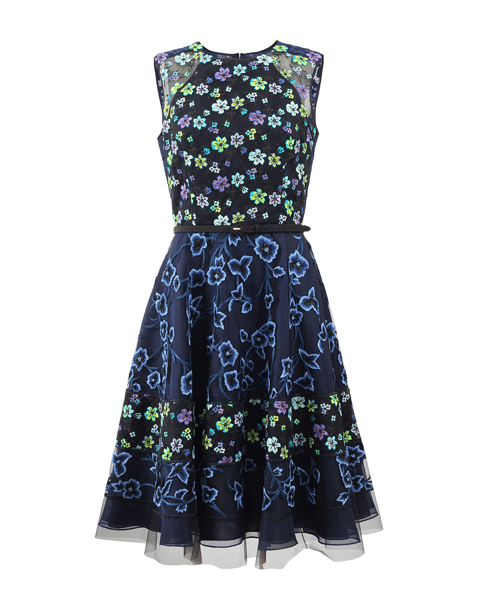 OSCAR DE LA RENTA-Floral Embroidered Dress-BLACK