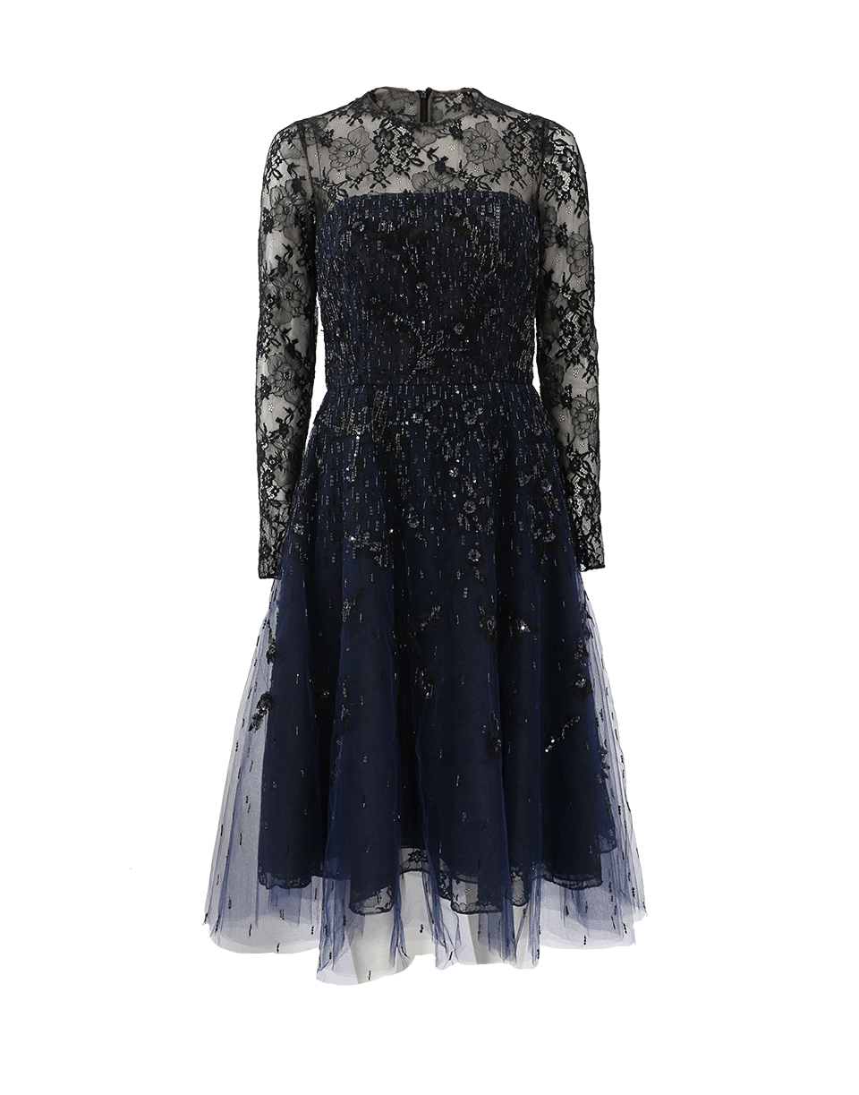OSCAR DE LA RENTA-Lace Embroidered Cocktail Dress-NVY/BLK