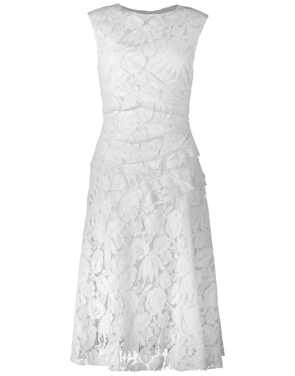 OSCAR DE LA RENTA-Gathered Waist Lace Dress-WHITE