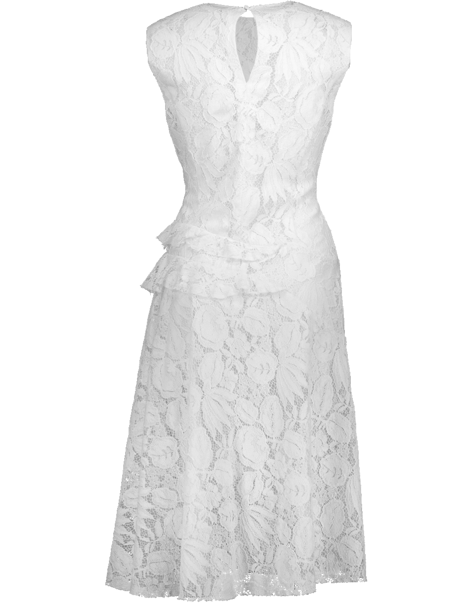 OSCAR DE LA RENTA-Gathered Waist Lace Dress-WHITE
