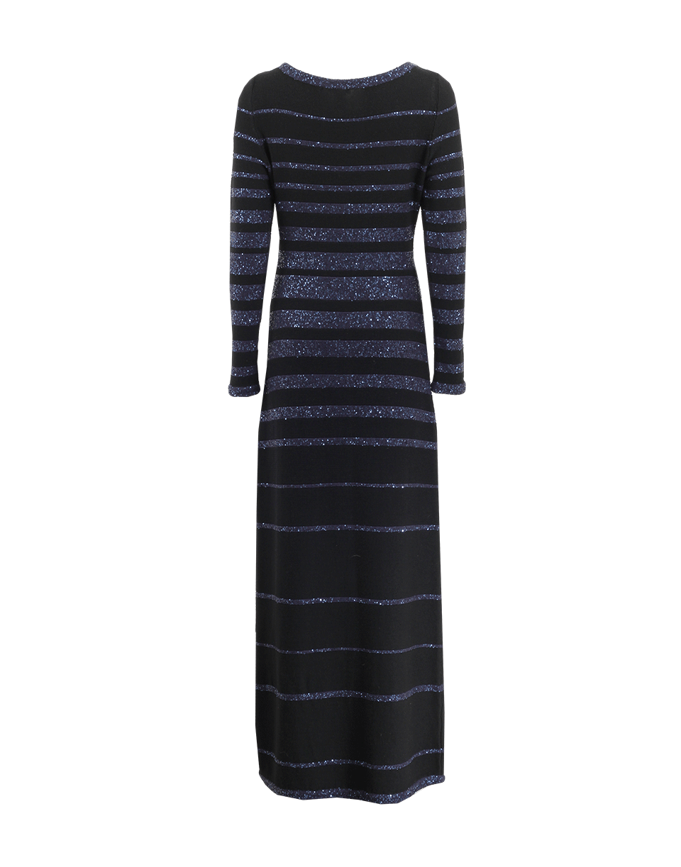 OSCAR DE LA RENTA-Sequin Stripe Knit Gown-BLK/NAVY