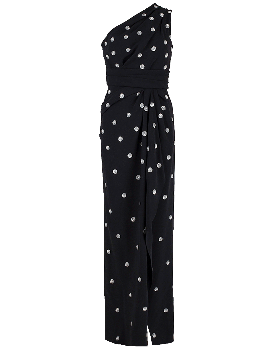 OSCAR DE LA RENTA-Polka Dot Sequin Gown-BLK/SLVR