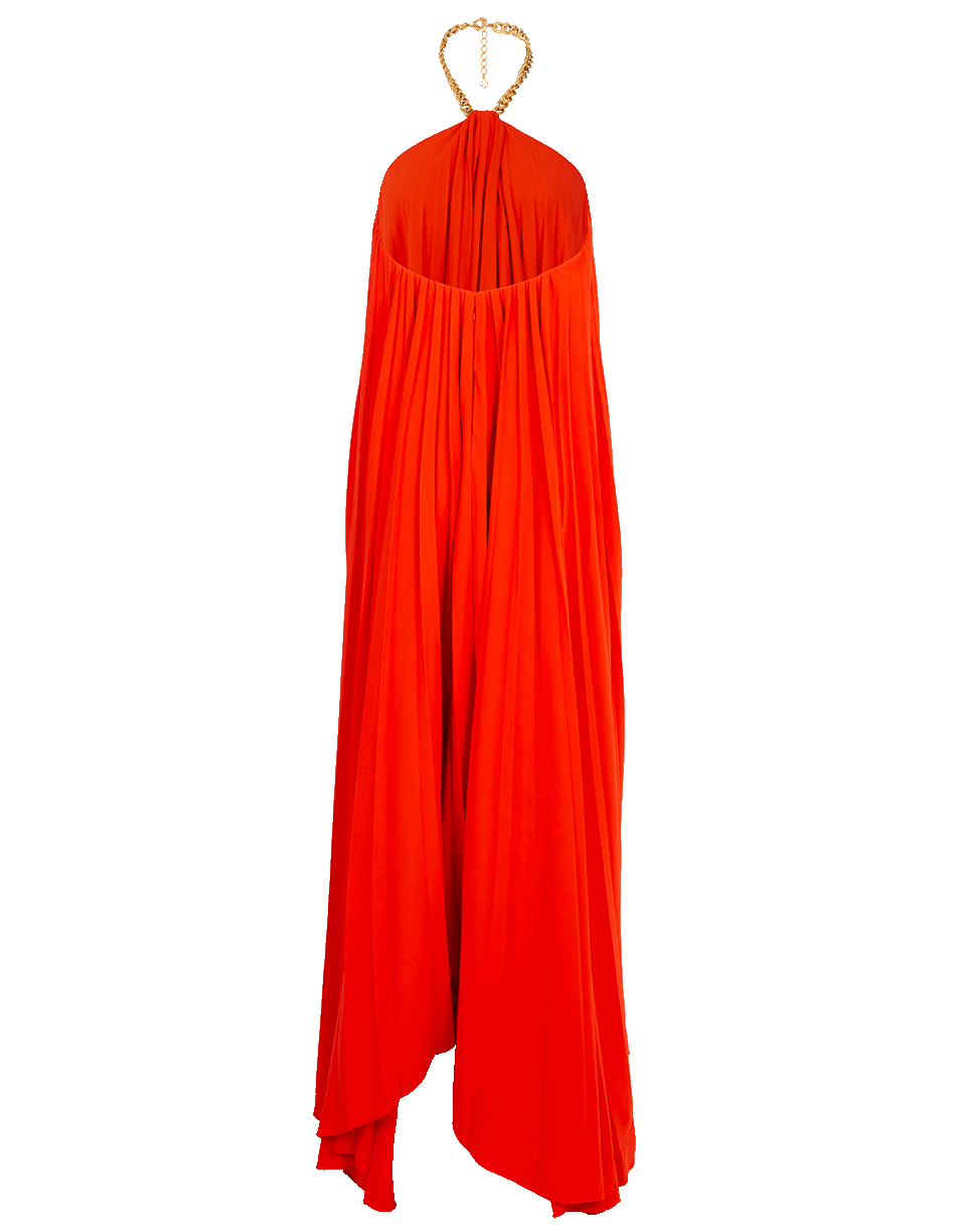 OSCAR DE LA RENTA-Chain Halter Neck Pleated Gown-