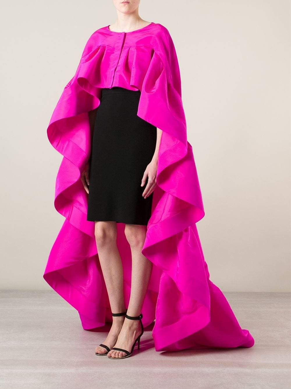 OSCAR DE LA RENTA-Cascade Ruffle Cape-HOT PINK