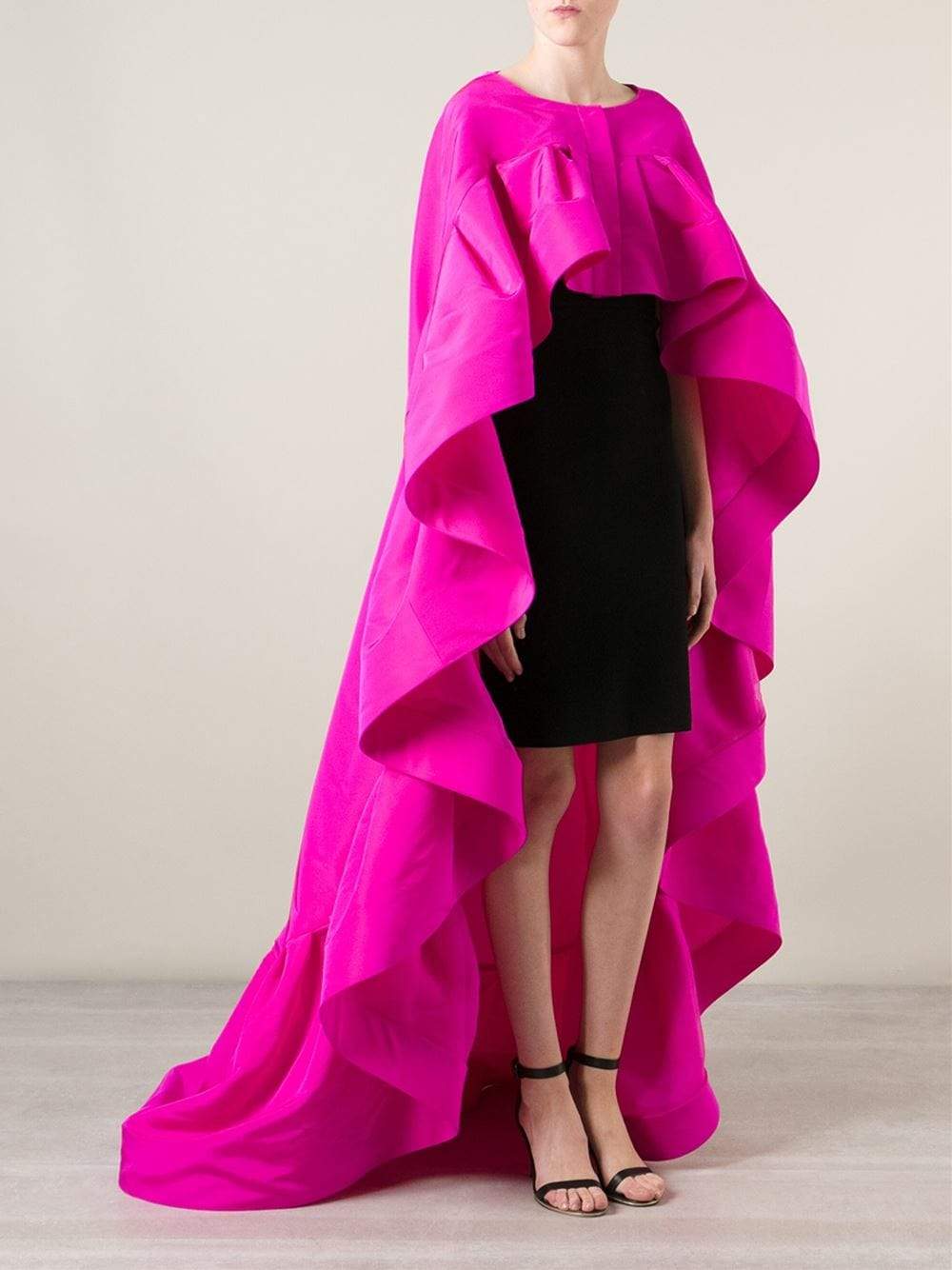 OSCAR DE LA RENTA-Cascade Ruffle Cape-HOT PINK