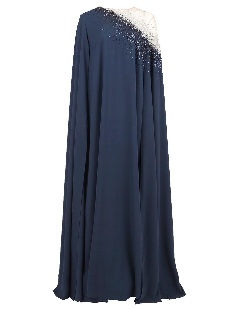 OSCAR DE LA RENTA-Sequin Caftan Gown-NVY/SLVR