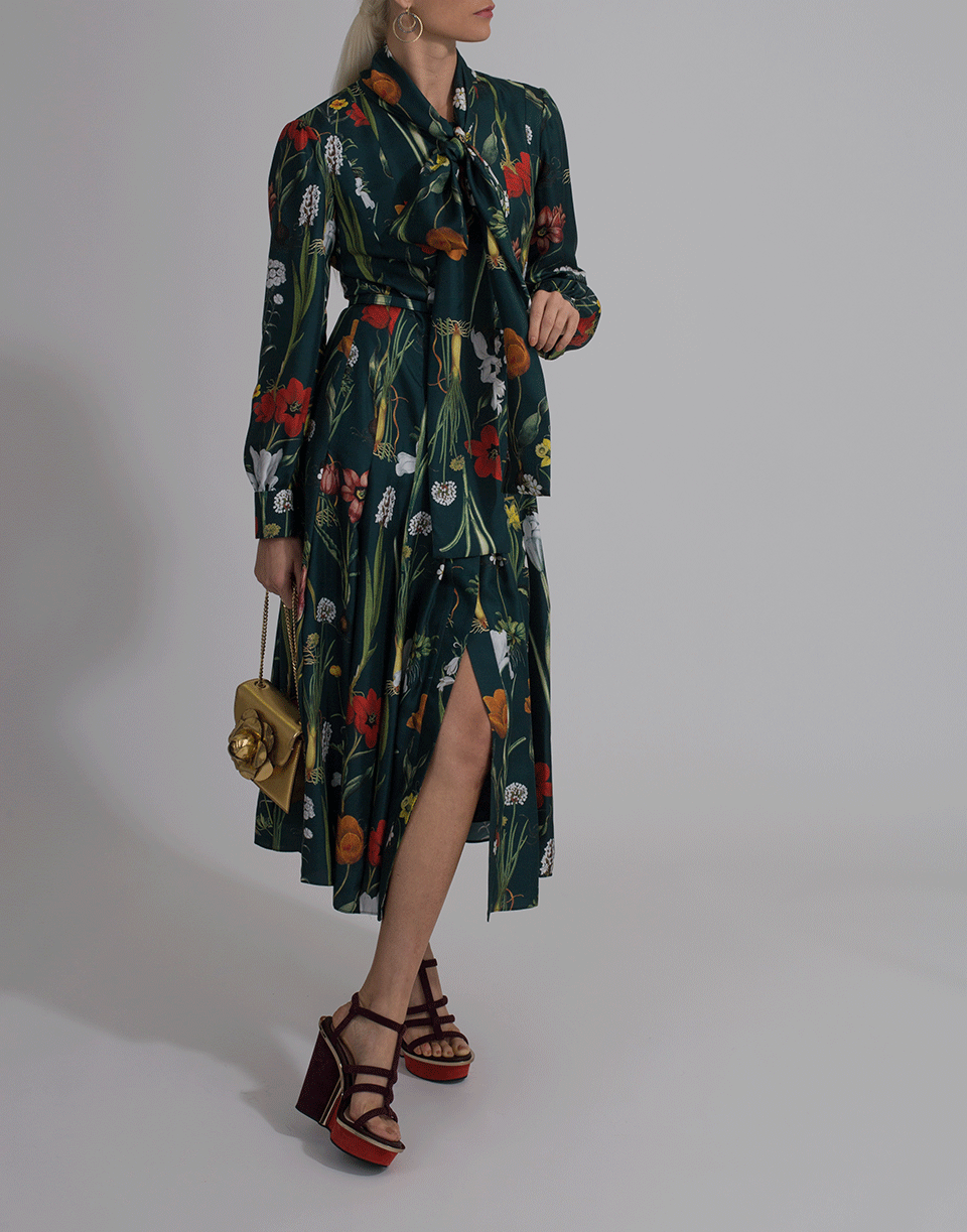 OSCAR DE LA RENTA-Floral Harvest Print Dress-DK GREEN