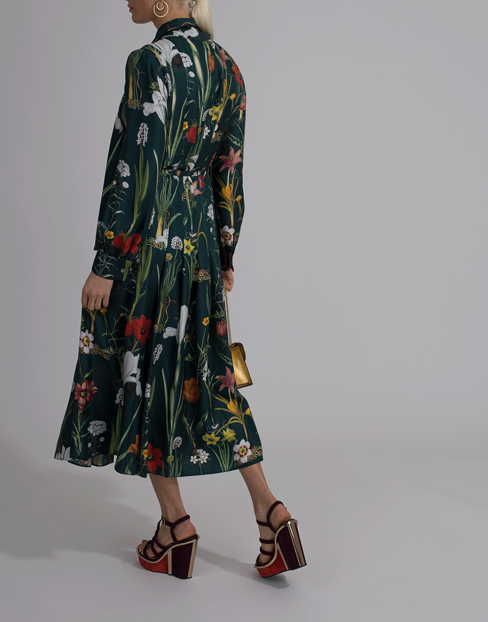 OSCAR DE LA RENTA-Floral Harvest Print Dress-DK GREEN