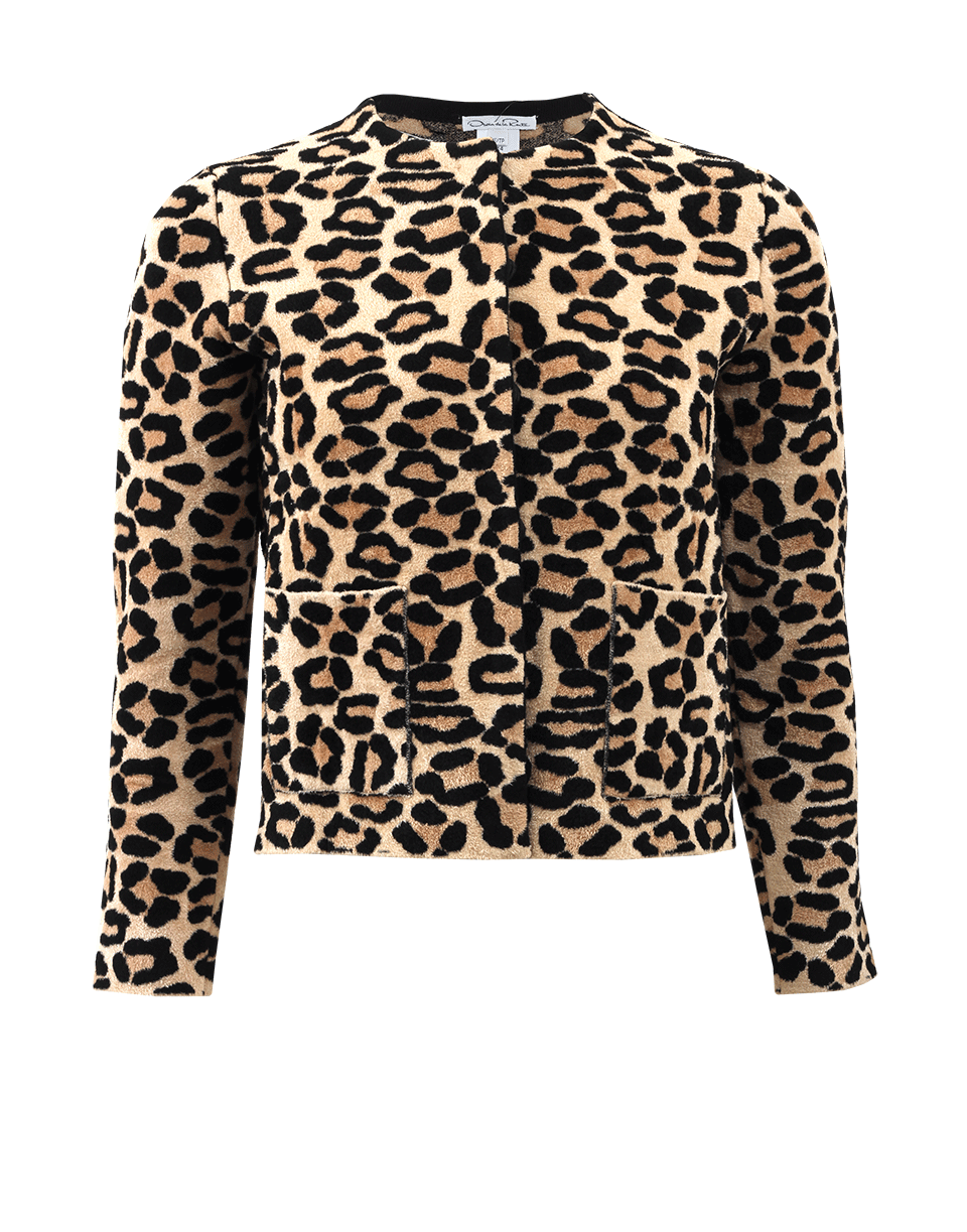 OSCAR DE LA RENTA-Cropped Leopard Knit Jacket-