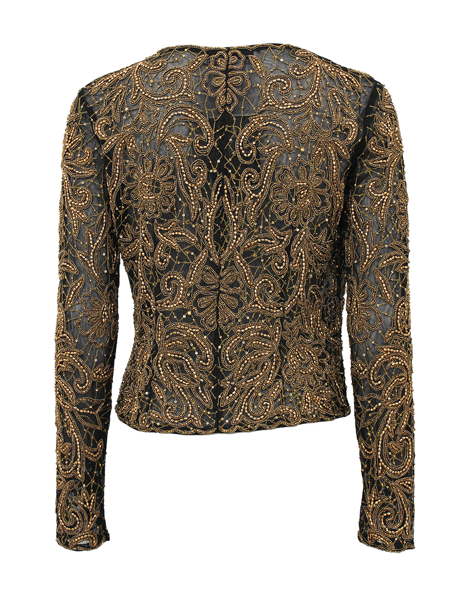 OSCAR DE LA RENTA-Long Sleeve Embroidered Beaded Jacket-GOLD