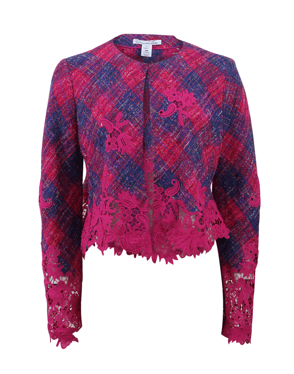 OSCAR DE LA RENTA-Tweed Lace Jacket-PINK