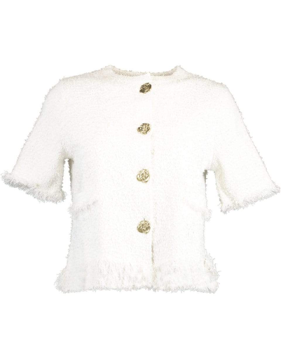 OSCAR DE LA RENTA-Short Sleeve Gold Button Tweed Jacket-
