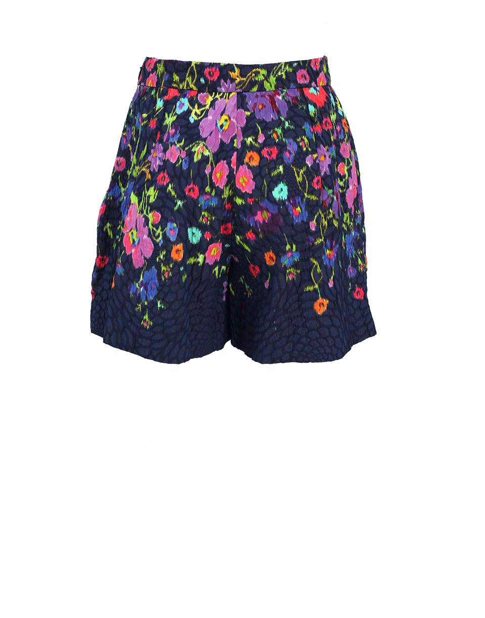 OSCAR DE LA RENTA-Floral Cloque Shorts-NAVY