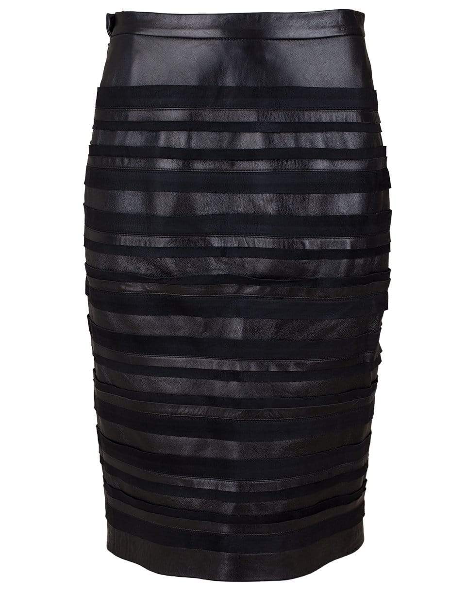 OSCAR DE LA RENTA-Banded Suede Leather Skirt-BLACK