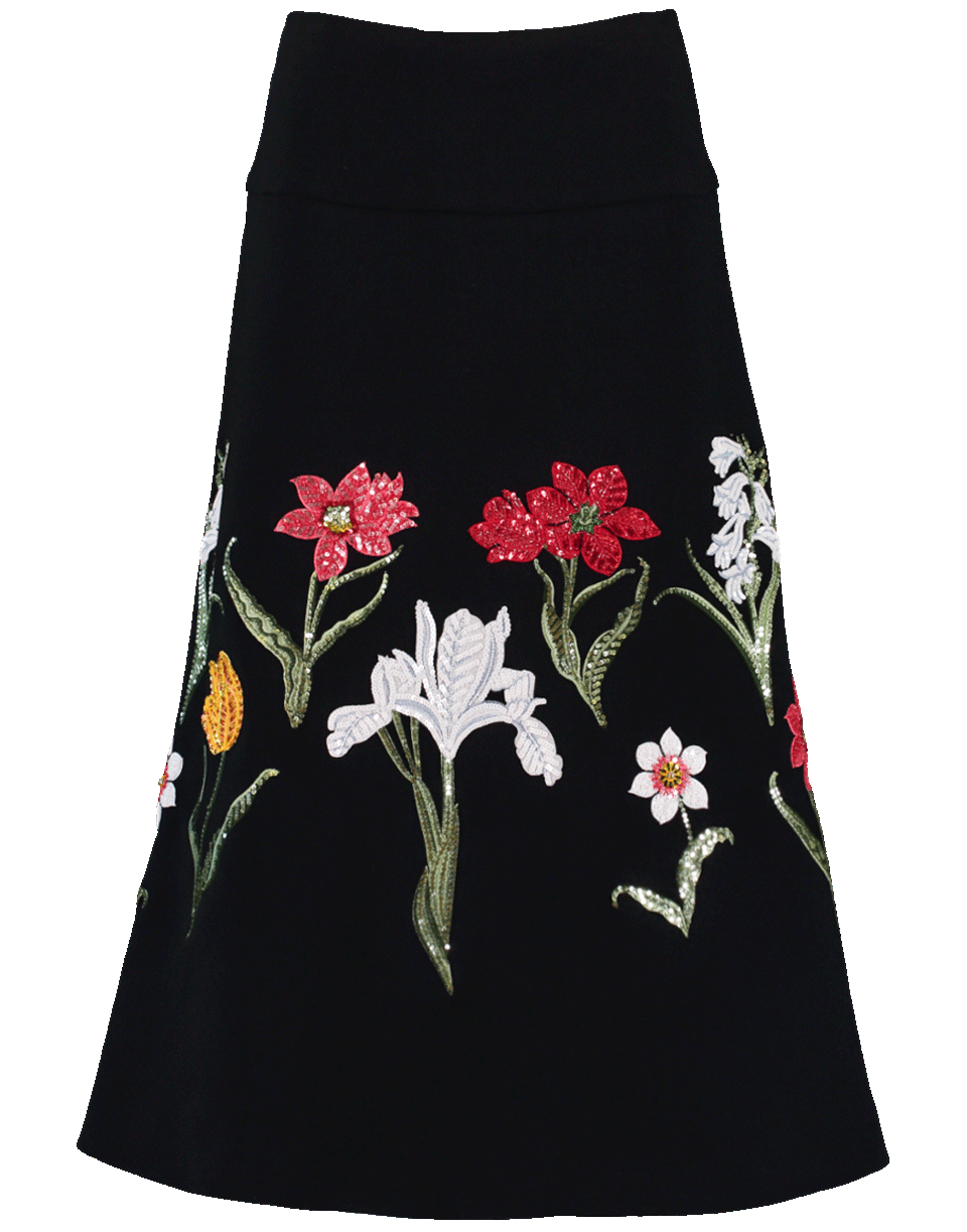 OSCAR DE LA RENTA-Floral Embroidered Skirt-BLACK