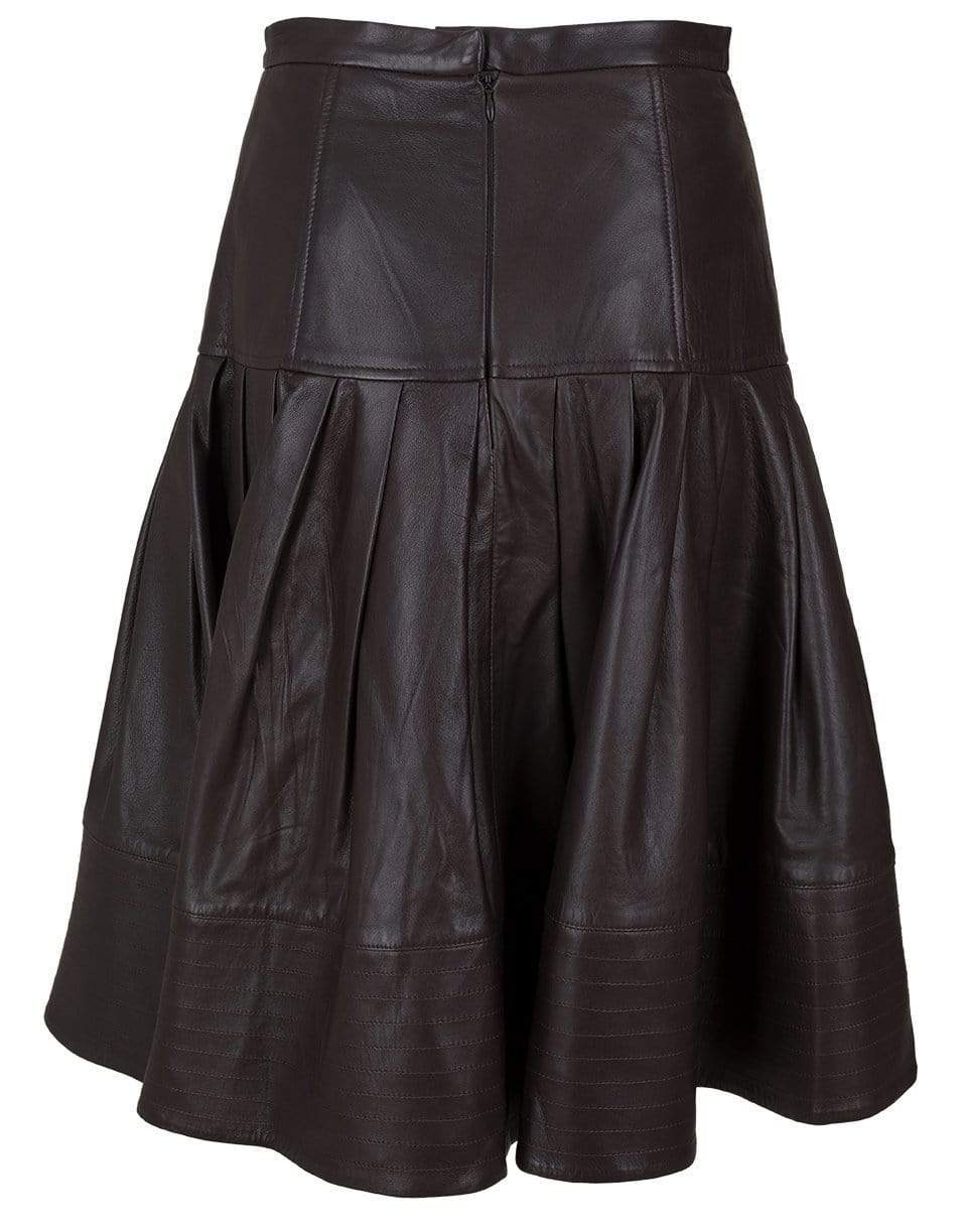 OSCAR DE LA RENTA-Yoke Waist Full Leather Skirt-BROWN