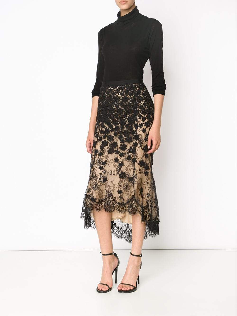 OSCAR DE LA RENTA-High-Low Lace Skirt-BLACK