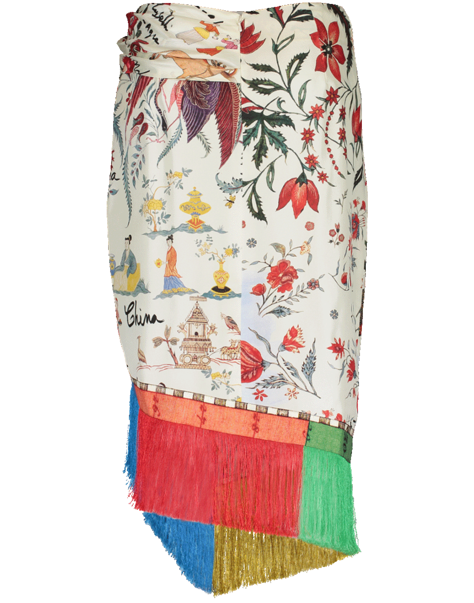 OSCAR DE LA RENTA-Road Print Fringe Sarong Skirt-