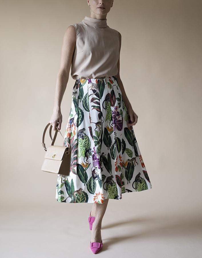 OSCAR DE LA RENTA-Stitch Down Jungle Print Skirt-WHITE
