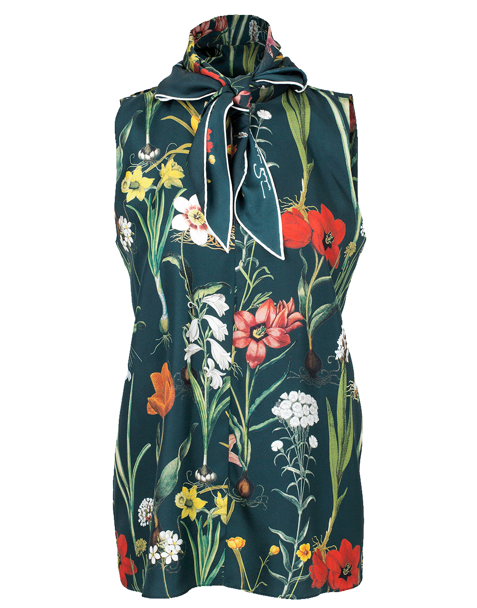 OSCAR DE LA RENTA-Floral Neck Tie Blouse-