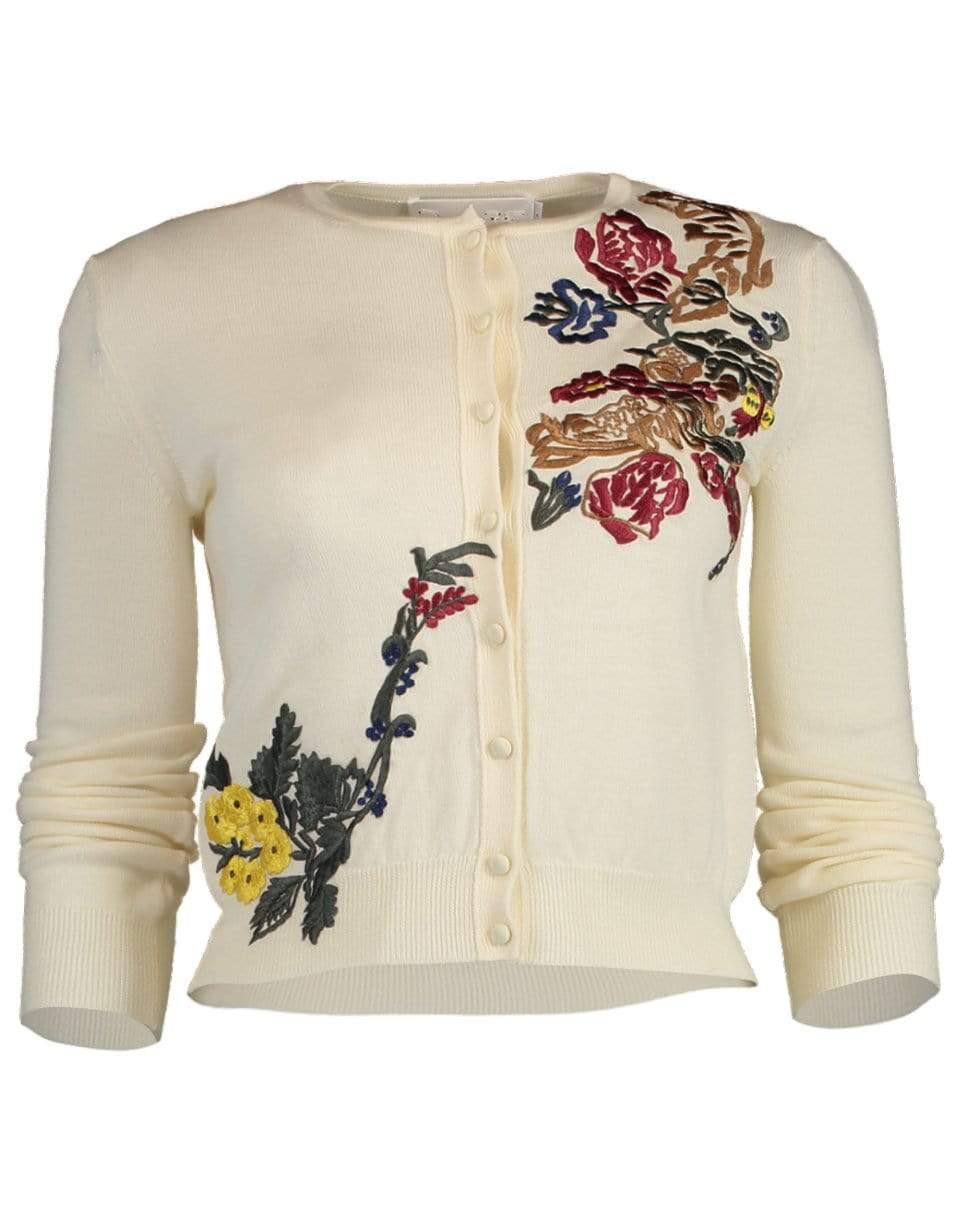 OSCAR DE LA RENTA-Cropped Floral Applique Cardigan-