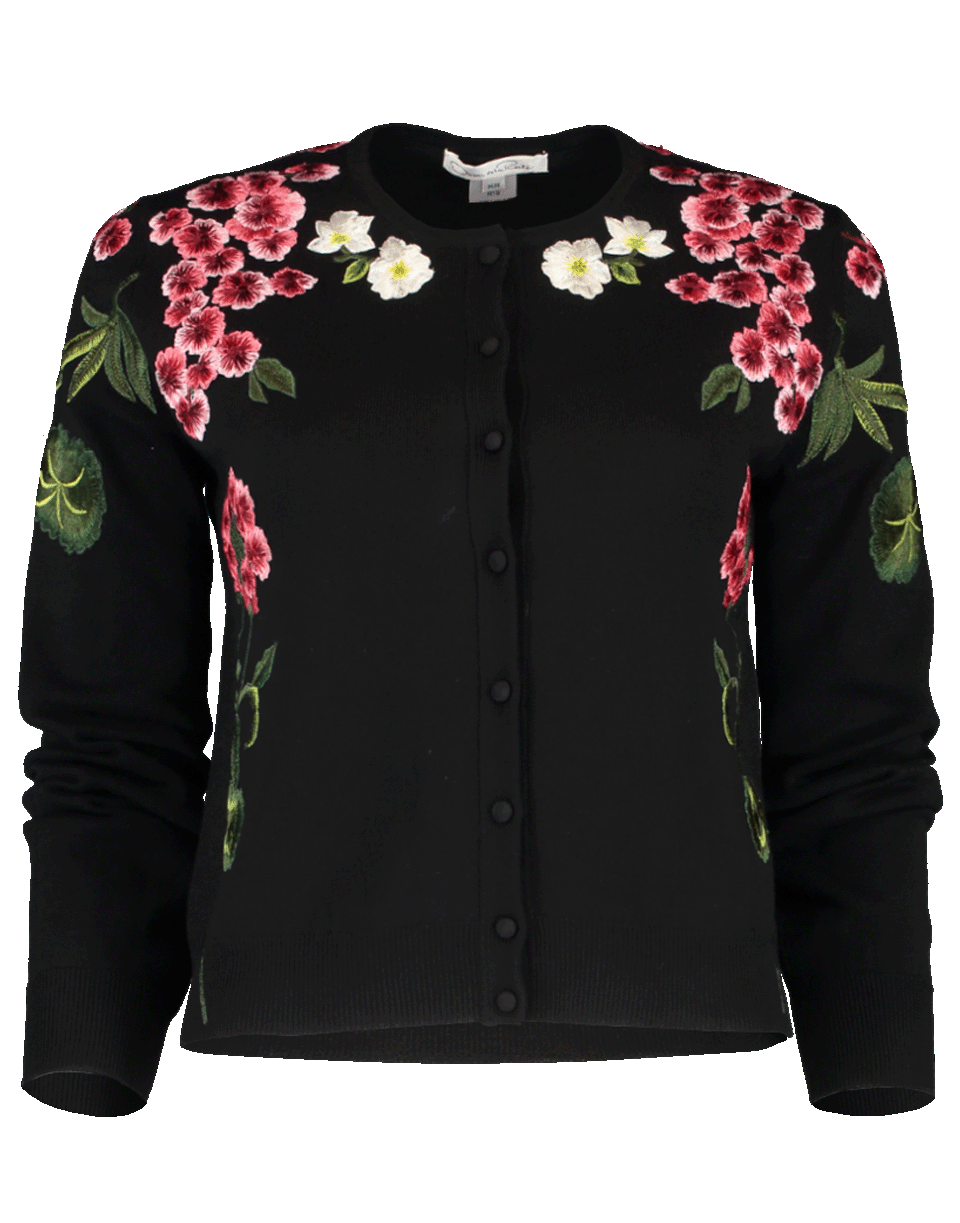 OSCAR DE LA RENTA-Floral Embroidered Cardigan-