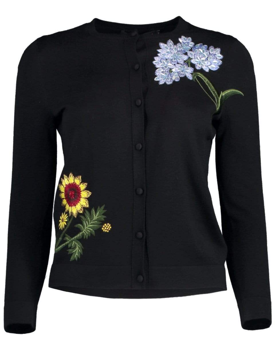 OSCAR DE LA RENTA-Floral Embroidered Cropped Cardigan-