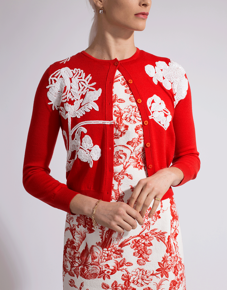 Sequined Floral Embroidered Cardigan CLOTHINGTOPCARDIGAN OSCAR DE LA RENTA   