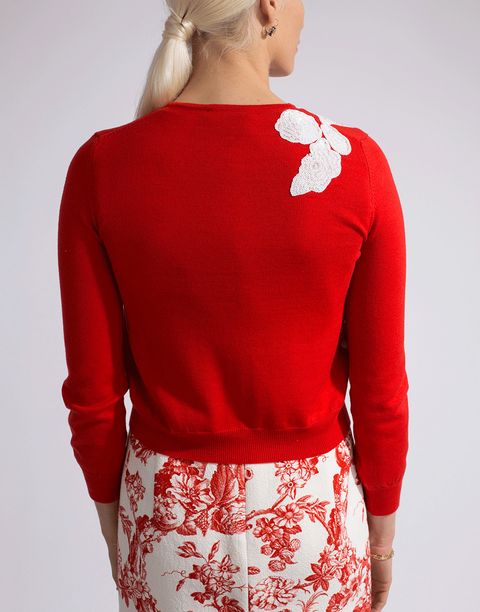 OSCAR DE LA RENTA-Sequined Floral Embroidered Cardigan-