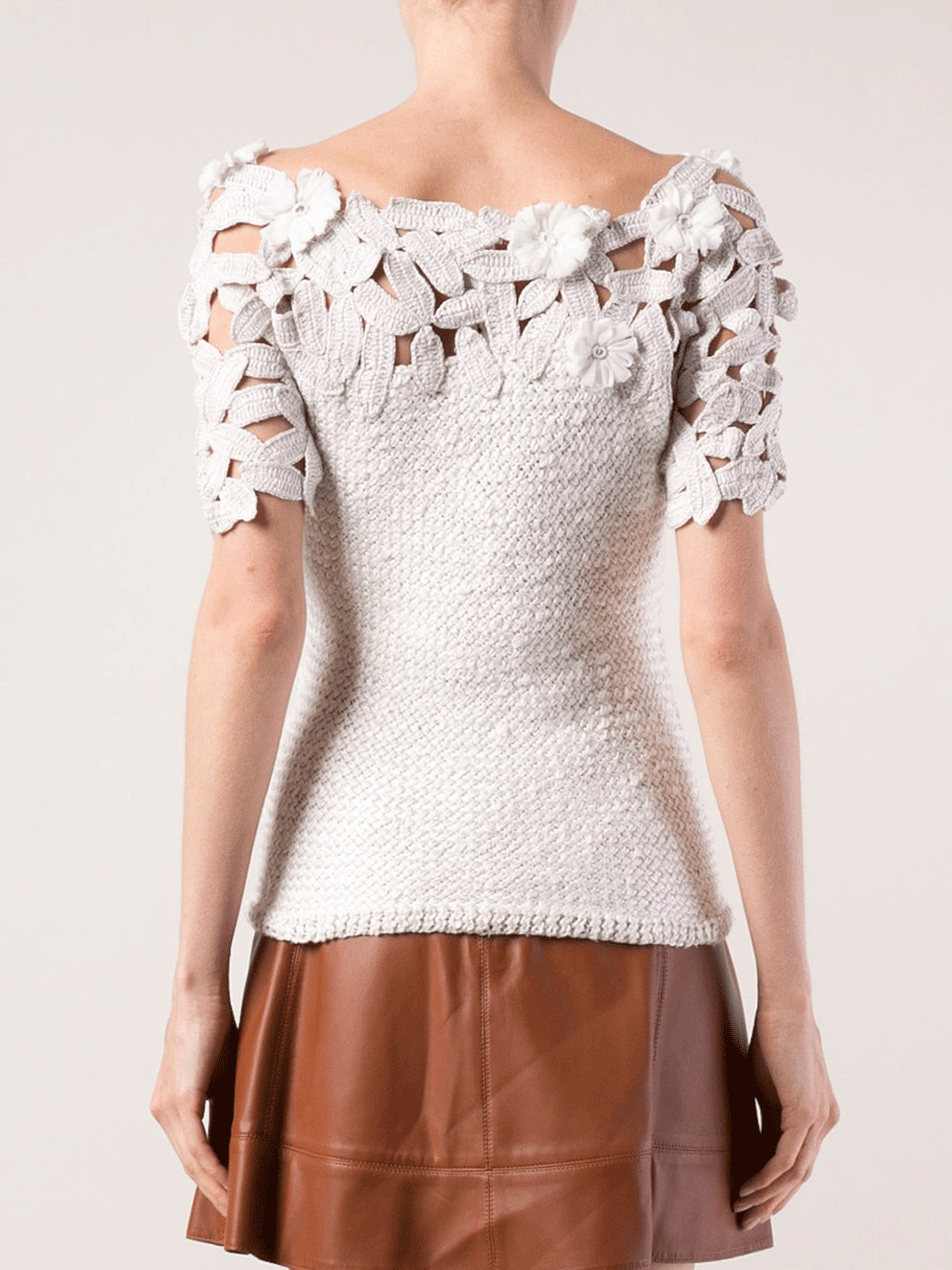 Jewel Neck Crochet Top CLOTHINGTOPKNITS OSCAR DE LA RENTA   