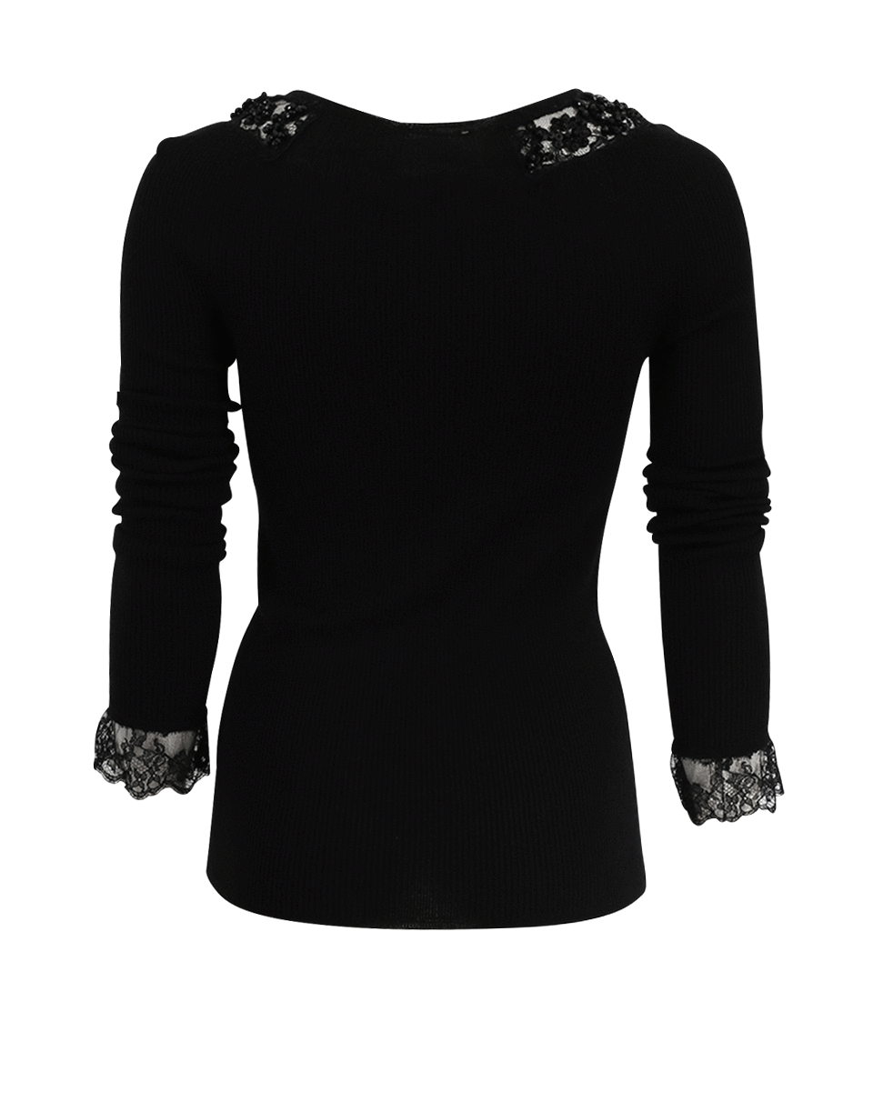 OSCAR DE LA RENTA-Lace Cuff Knit Top-