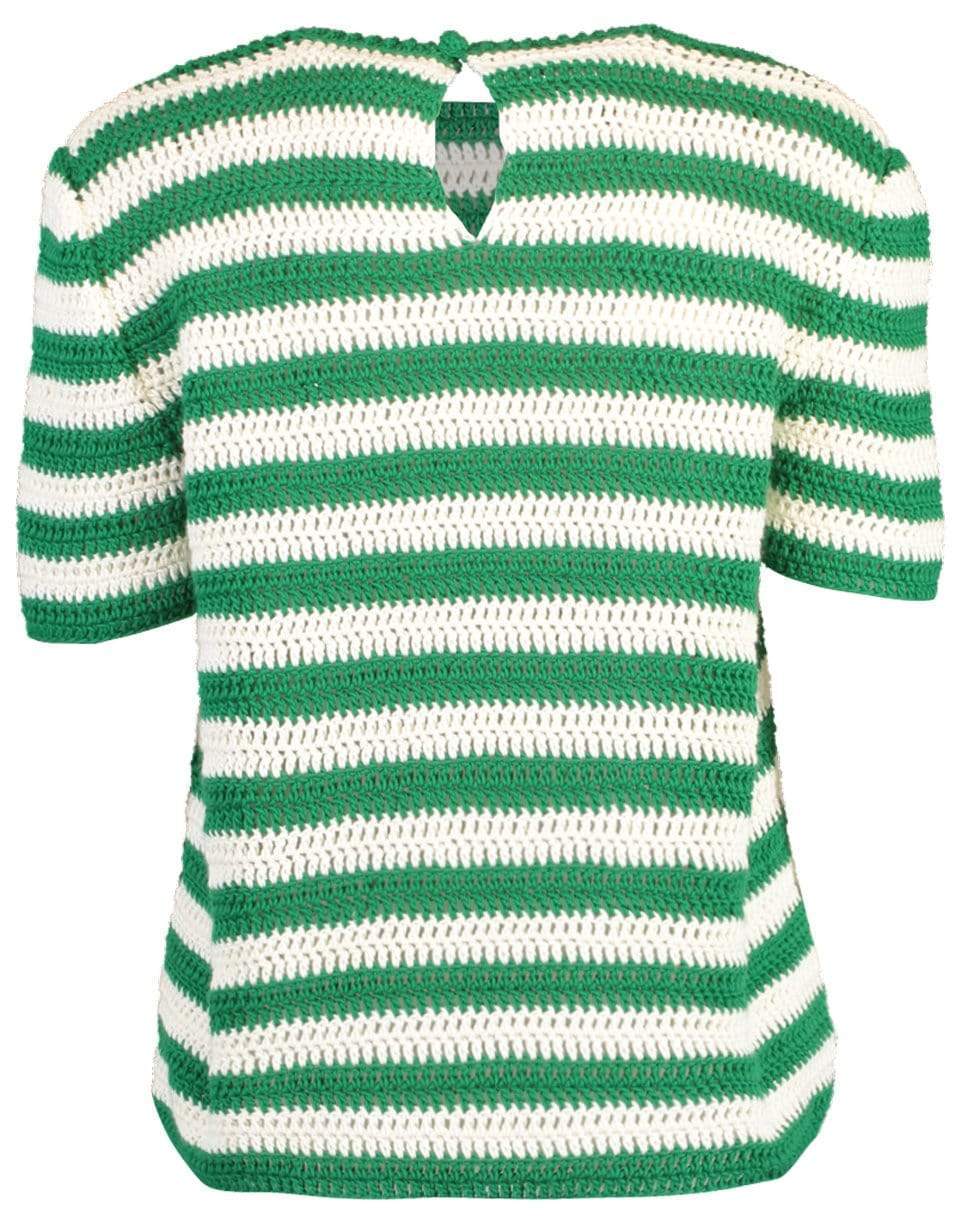 OSCAR DE LA RENTA-Striped Short Sleeve Knit Pullover Top-
