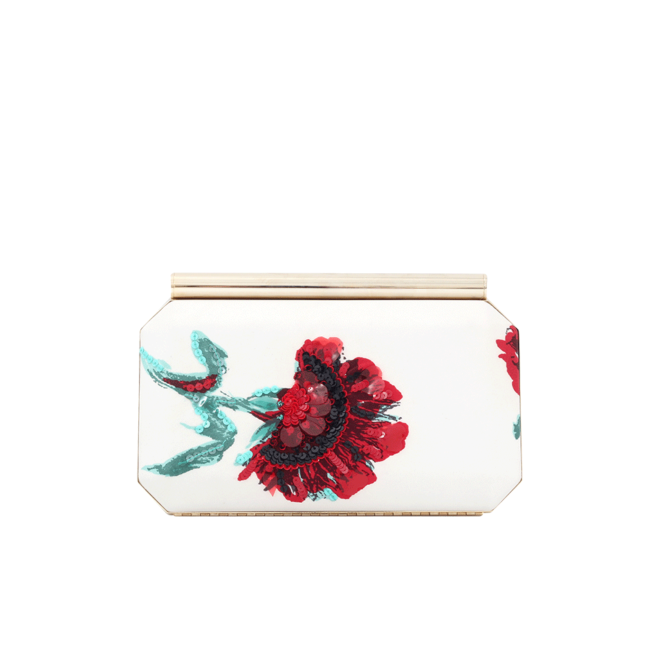 OSCAR DE LA RENTA-Saya Embroidered Carnation Clutch-WHT/RED