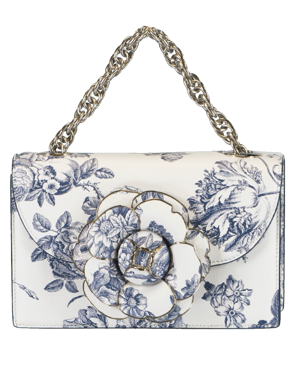 OSCAR DE LA RENTA-Floral Print Tro Handbag-WHT/BLUE