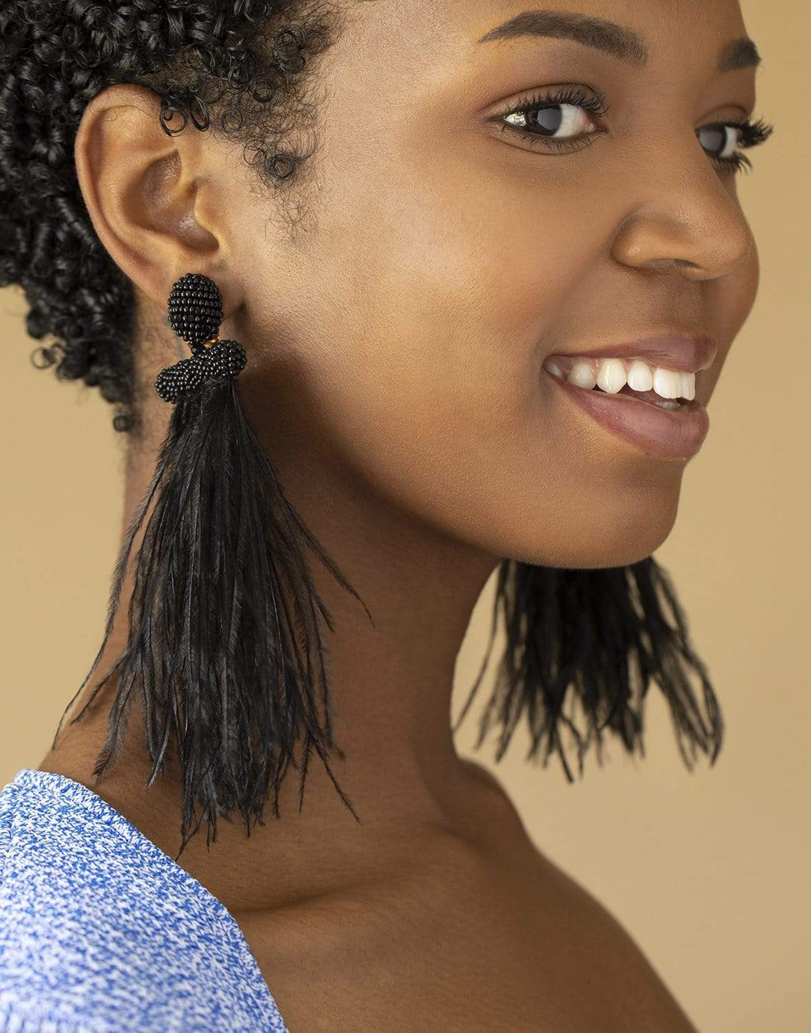 OSCAR DE LA RENTA-Feather Tassel Earrings-BLACK