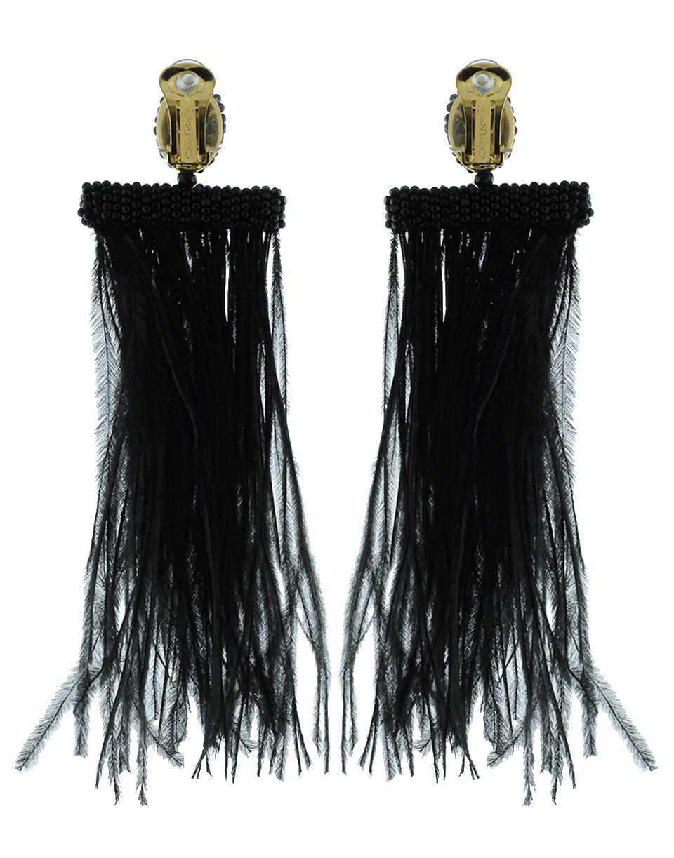 OSCAR DE LA RENTA-Feather Tassel Earrings-BLACK
