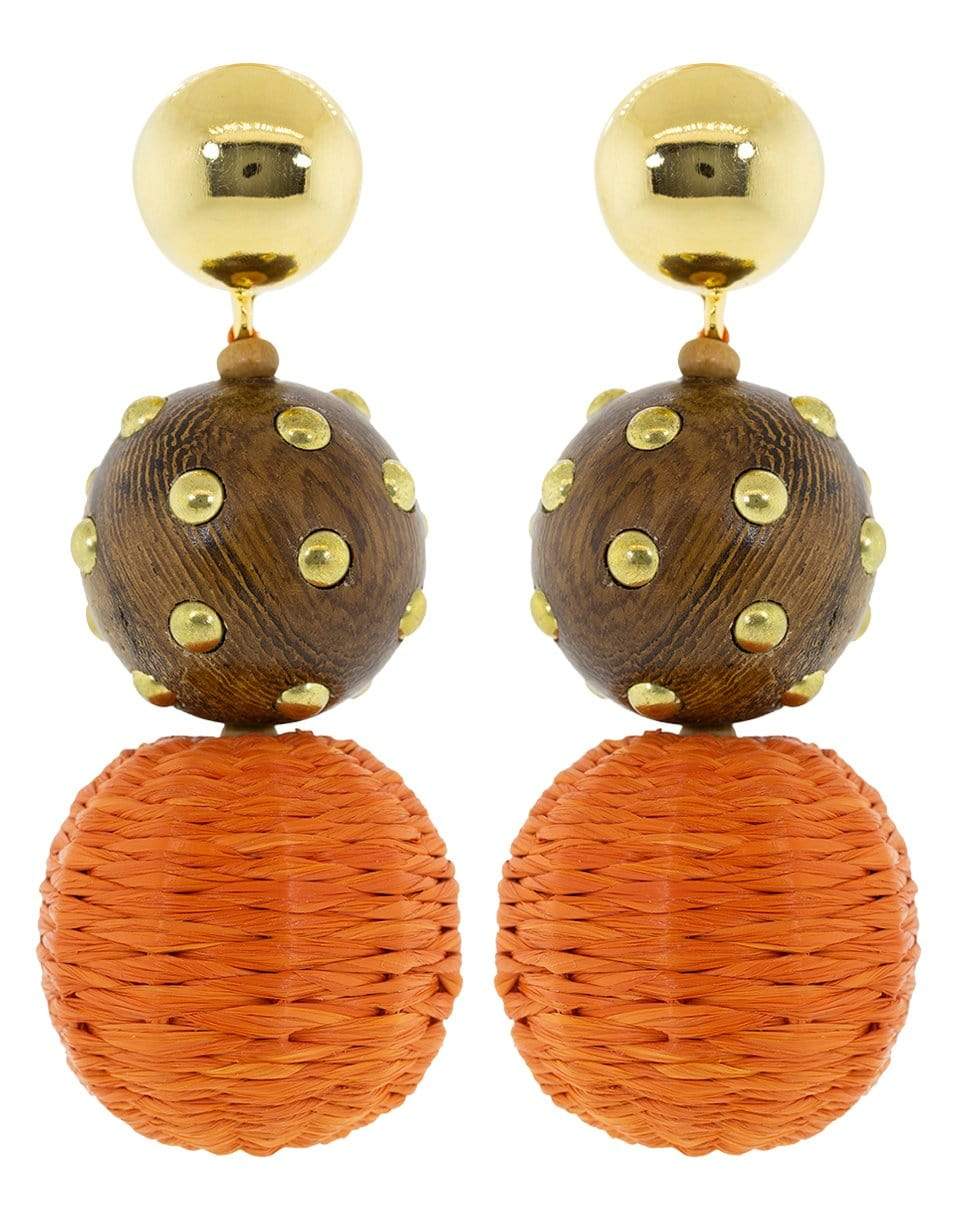 Orange Raffia and Wood Ball Earrings JEWELRYBOUTIQUEEARRING OSCAR DE LA RENTA   