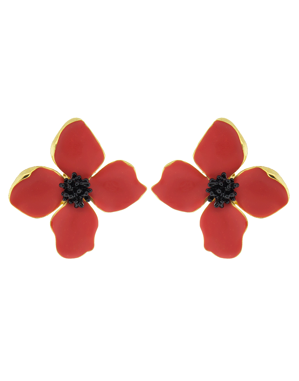 OSCAR DE LA RENTA-Painted Flower Button Earrings-CAYENNE