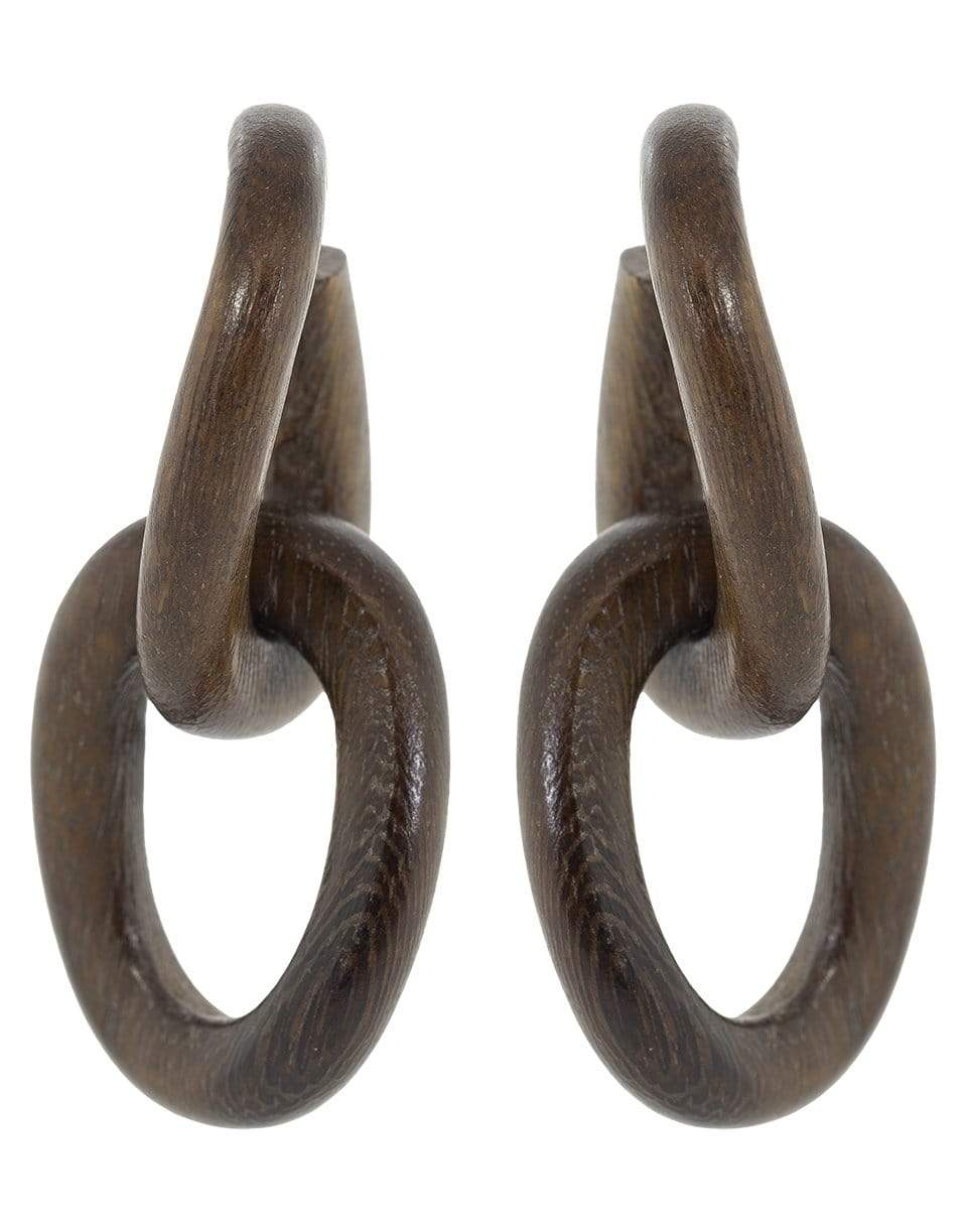 OSCAR DE LA RENTA-Wood Link Earrings-DK BROWN