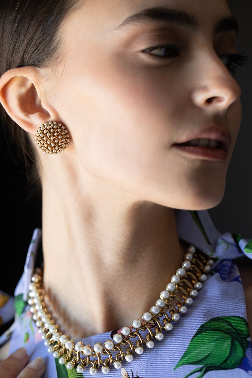 OSCAR DE LA RENTA-Pearl Dome Earrings - Gold-GOLD
