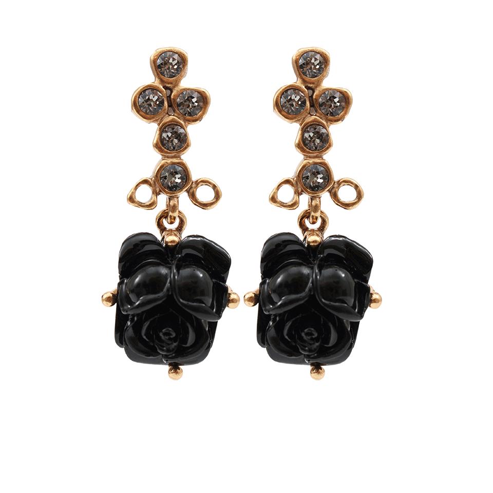 OSCAR DE LA RENTA-Rose Drop Earrings-BLACK