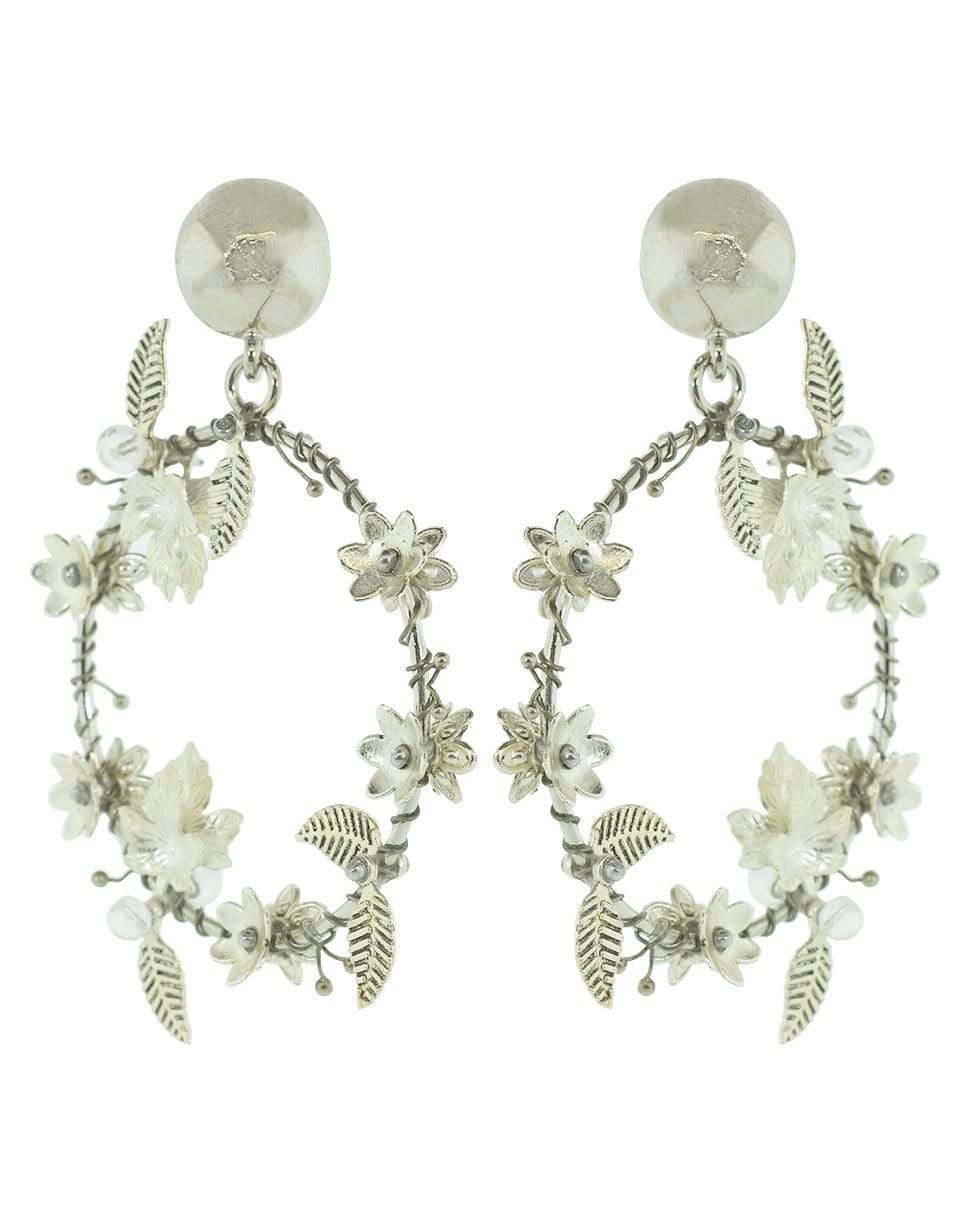 OSCAR DE LA RENTA-Embroidered Flower Leaf Hoop Earrings-SILVER