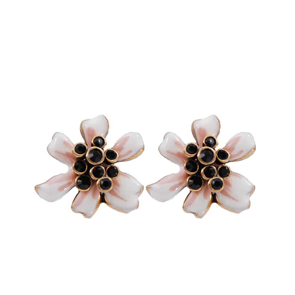 OSCAR DE LA RENTA-Carnation Button Earrings-WHT/BLK